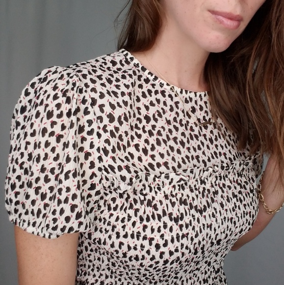 Printed Smocked Short Sleeve Midi Dress - Picture 2 of 7